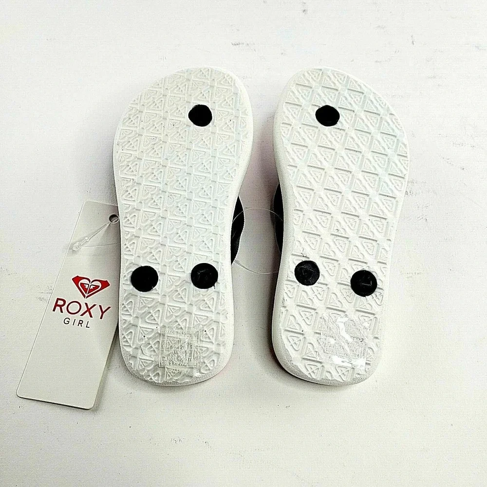 Roxy Girl Jujubee II Flip-Flops Sandals Black White Pink Stripe Size 12‎ NEW